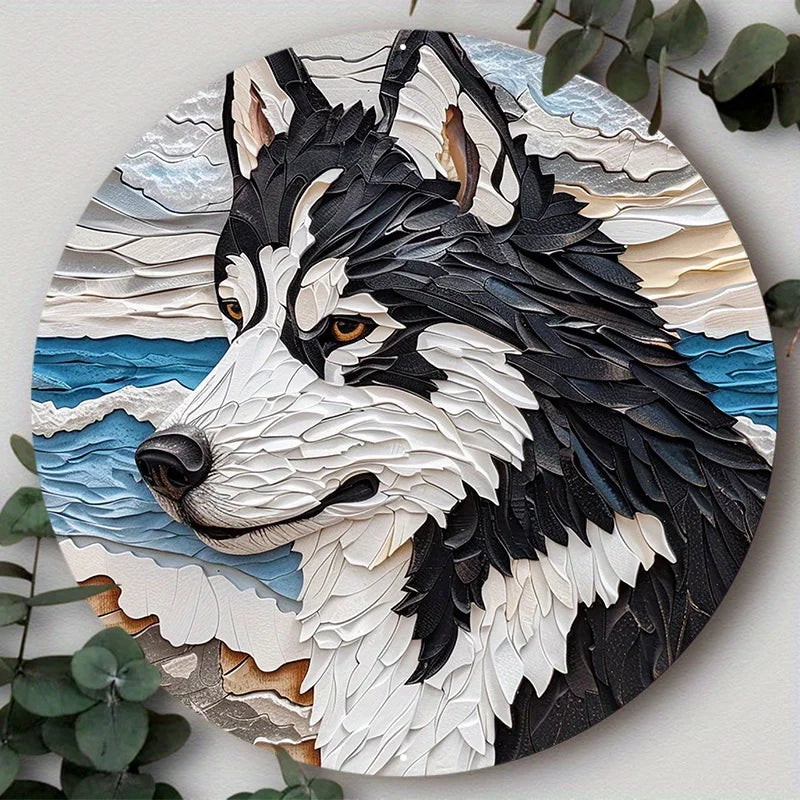 Huskie Dog Mask Round Aluminum Sign