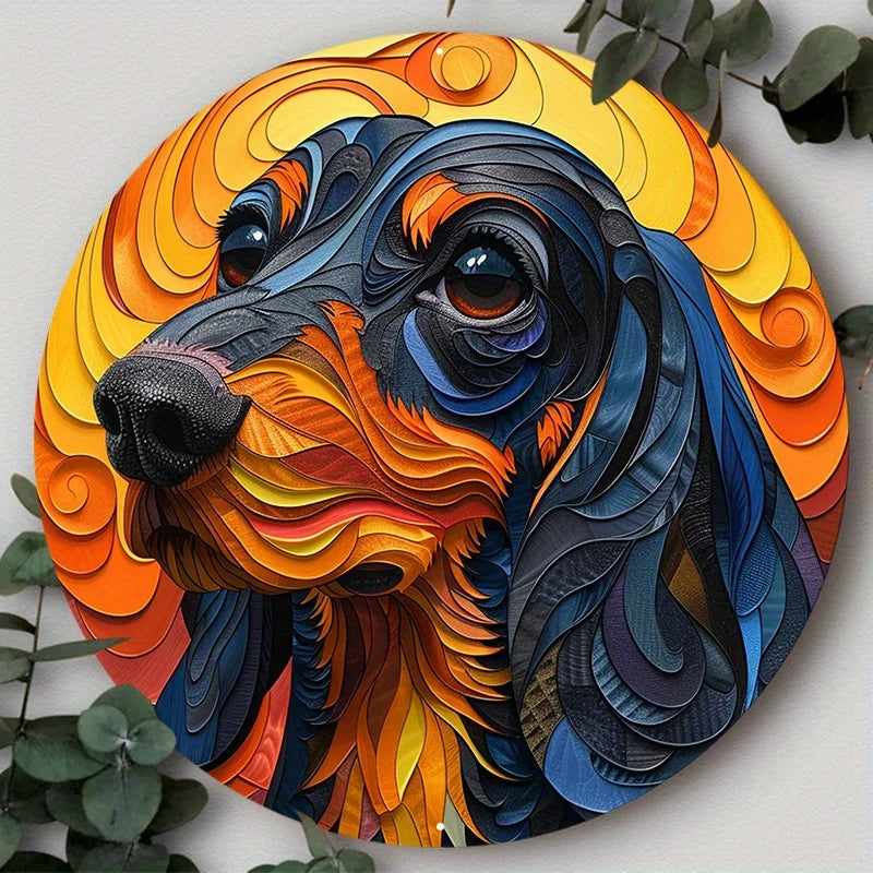 Cute Pet Mask Theme Round Aluminum Metal Sign