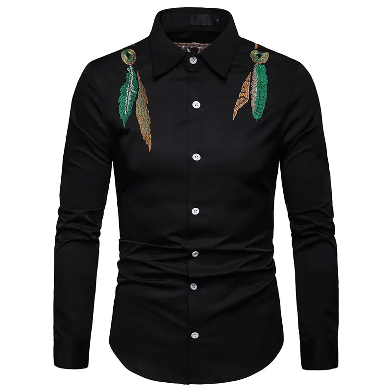 Elegant Leaf-Embroidered Men's Shirt