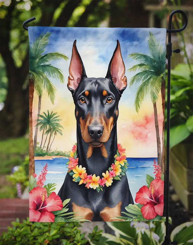 Doberman Pinscher Luau Garden Flag