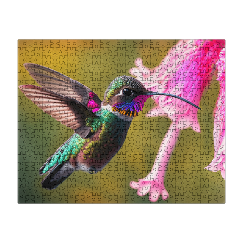 500-Piece Satin-Finish Puzzle – Vibrant Hummingbird & Pink Blossoms