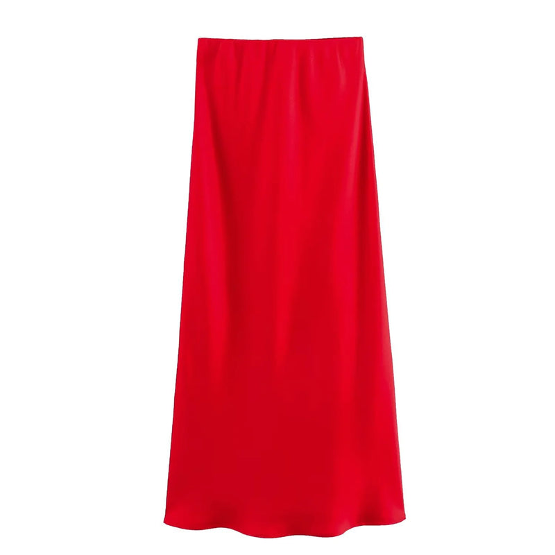 Ladies' Elegant Satin Midi Skirt